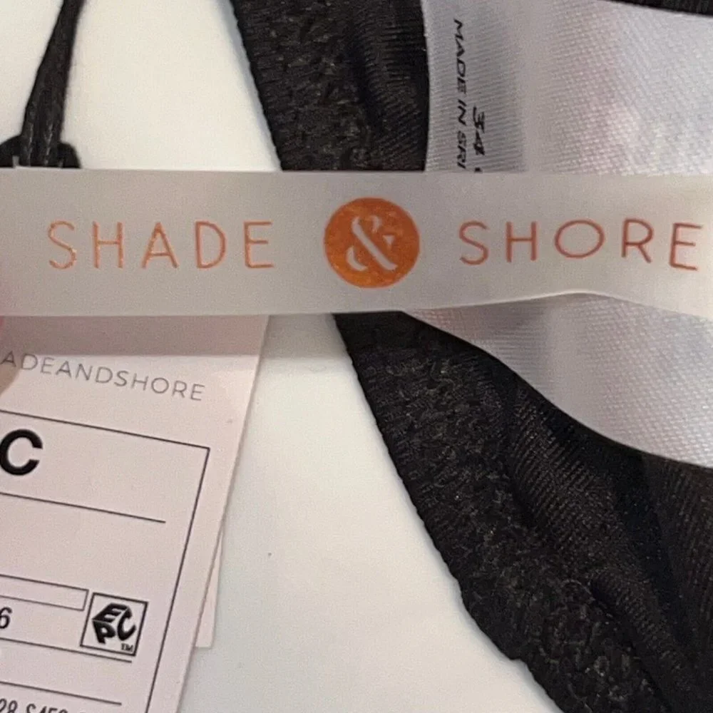 Shade & Shore Womens Lightly‎ Lined Plunge Wide Strap Ribbed Bikini Top Size 34C